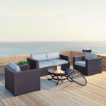 Biscayne 5Pc Outdoor Wicker Conversation Set W/Fire Pit Mist, KO70121BR-MI