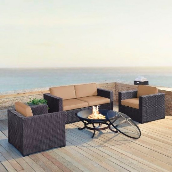 Biscayne 5Pc Outdoor Wicker Conversation Set W/Fire Pit Mocha, KO70121BR-MO