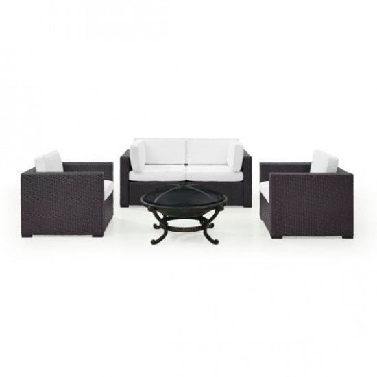 Biscayne 5Pc Outdoor Wicker Conversation Set W/Fire Pit White, KO70121BR-WH