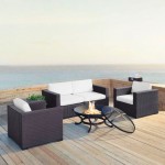 Biscayne 5Pc Outdoor Wicker Conversation Set W/Fire Pit White, KO70121BR-WH