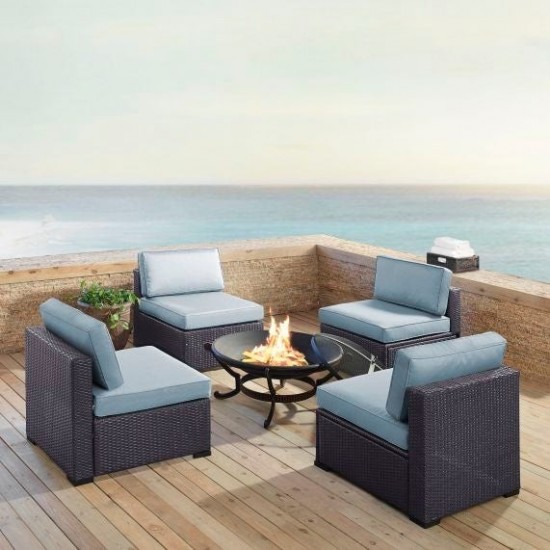 Biscayne 5Pc Outdoor Wicker Conversation Set W/Fire Pit Mist, KO70122BR-MI