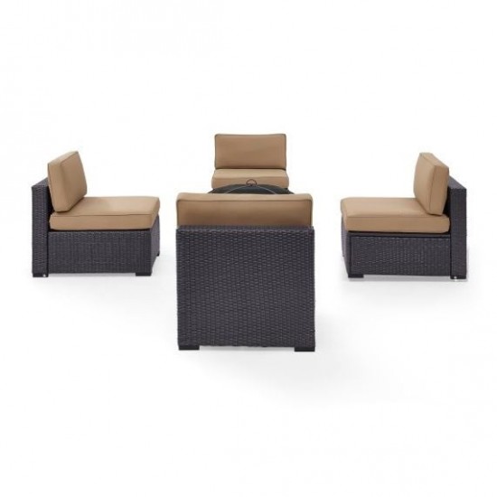 Biscayne 5Pc Outdoor Wicker Conversation Set W/Fire Pit Mocha, KO70122BR-MO