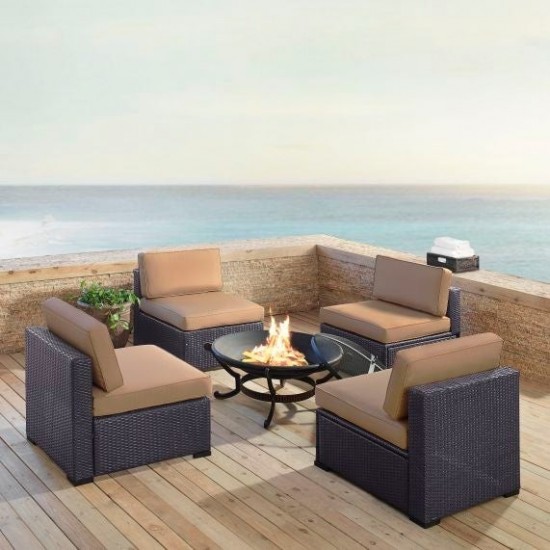 Biscayne 5Pc Outdoor Wicker Conversation Set W/Fire Pit Mocha, KO70122BR-MO