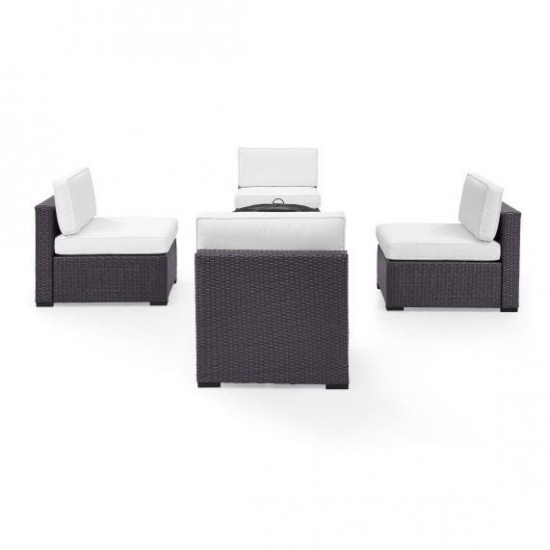 Biscayne 5Pc Outdoor Wicker Conversation Set W/Fire Pit White, KO70122BR-WH