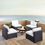 Biscayne 5Pc Outdoor Wicker Conversation Set W/Fire Pit White, KO70122BR-WH