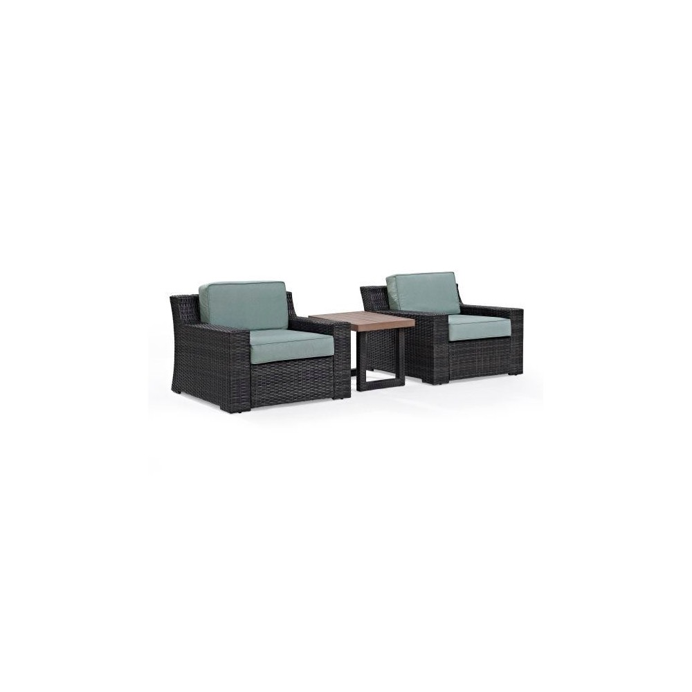 Beaufort 3Pc Outdoor Wicker Chair Set Mist/Brown - Side Table & 2 Chairs Beaufort 3Pc Outdoor Wicker Chair Set Mist/Brown - Side Table & 2 Chairs