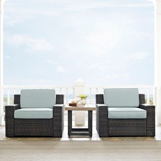 Beaufort 3Pc Outdoor Wicker Chair Set Mist/Brown - Side Table & 2 Chairs