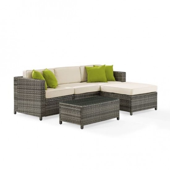 Sea Island 5Pc Outdoor Wicker Sectional Set Creme