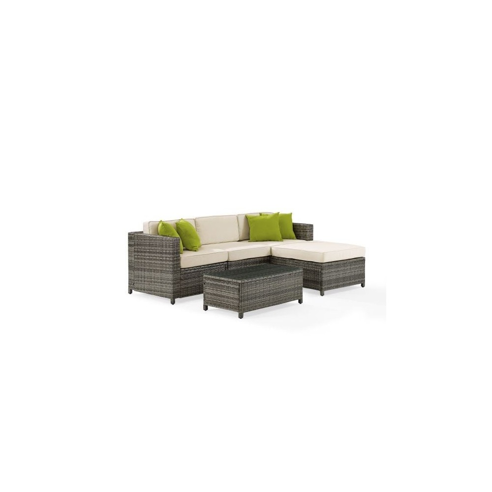 Sea Island 5Pc Outdoor Wicker Sectional Set Creme Sea Island 5Pc Outdoor Wicker Sectional Set Creme
