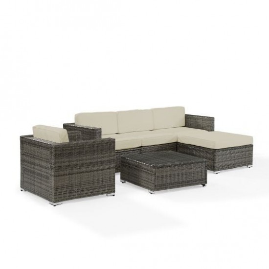 Sea Island 6Pc Outdoor Wicker Sectional Set Creme