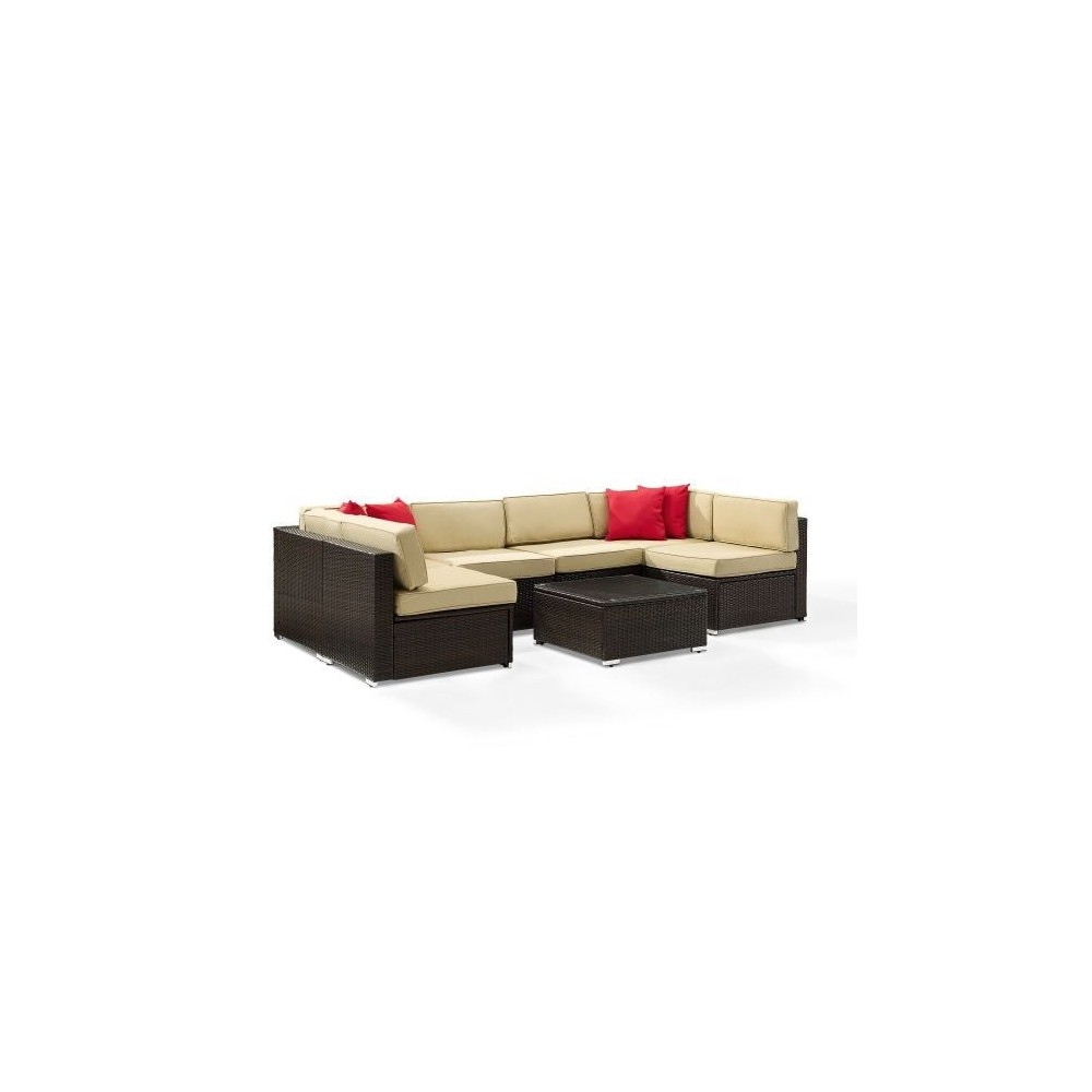 Sea Island 7Pc Outdoor Wicker Sectional Set Sand Sea Island 7Pc Outdoor Wicker Sectional Set Sand