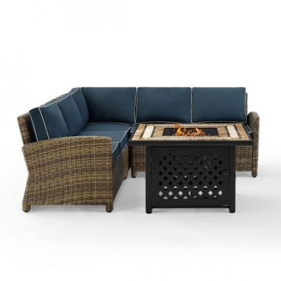 Bradenton 4Pc Outdoor Wicker Sectional Set W/Fire Table Navy