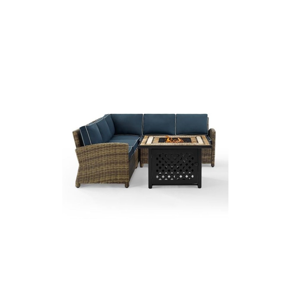 Bradenton 4Pc Outdoor Wicker Sectional Set W/Fire Table Navy