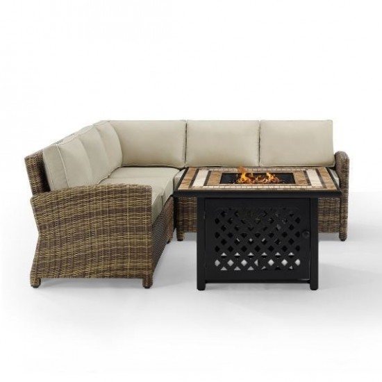 Bradenton 4Pc Outdoor Wicker Sectional Set W/Fire Table Sand