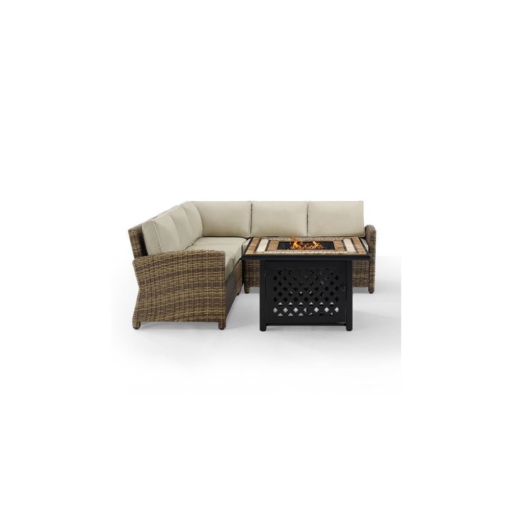Bradenton 4Pc Outdoor Wicker Sectional Set W/Fire Table Sand