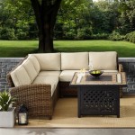 Bradenton 4Pc Outdoor Wicker Sectional Set W/Fire Table Sand