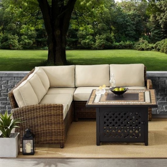 Bradenton 4Pc Outdoor Wicker Sectional Set W/Fire Table Sand