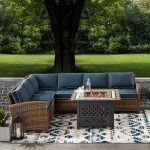 Bradenton 5Pc Outdoor Wicker Sectional Set W/Fire Table Navy, KO70158-NV