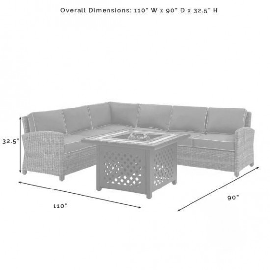 Bradenton 5Pc Outdoor Wicker Sectional Set W/Fire Table Navy, KO70158-NV