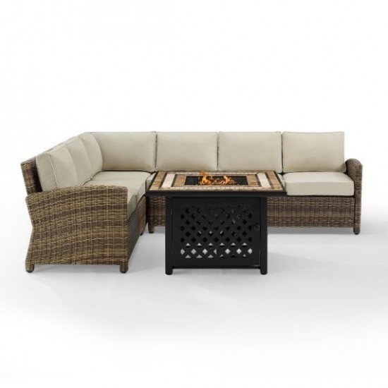 Bradenton 5Pc Outdoor Wicker Sectional Set W/Fire Table Sand, KO70158-SA