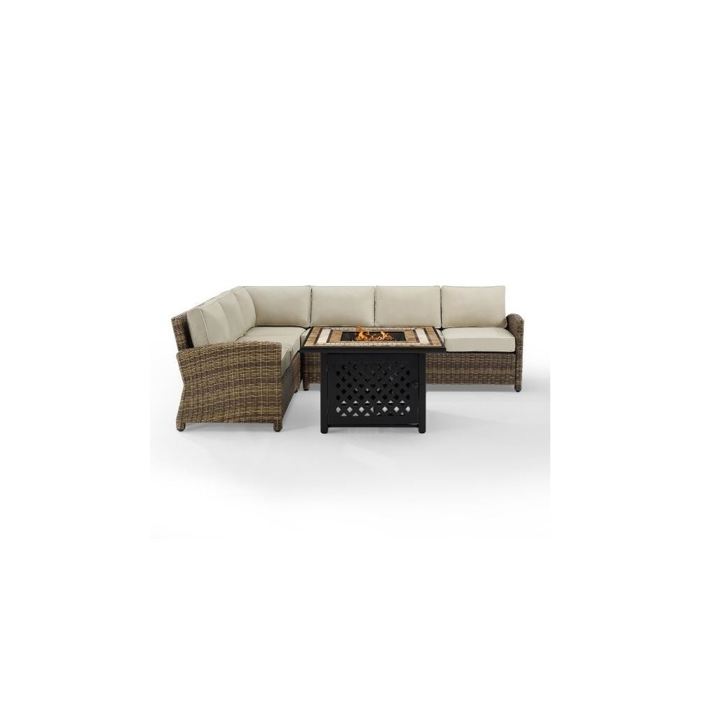 Bradenton 5Pc Outdoor Wicker Sectional Set W/Fire Table Sand, KO70158-SA