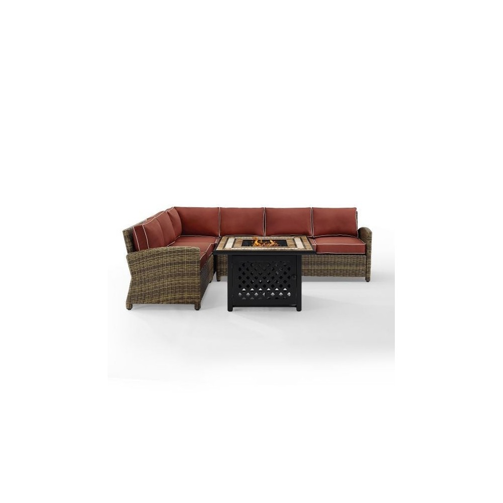 Bradenton 5Pc Outdoor Wicker Sectional Set W/Fire Table Sangria, KO70158-SG