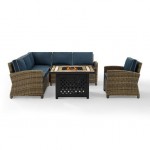 Bradenton 5Pc Outdoor Wicker Sectional Set W/Fire Table Navy, KO70159-NV