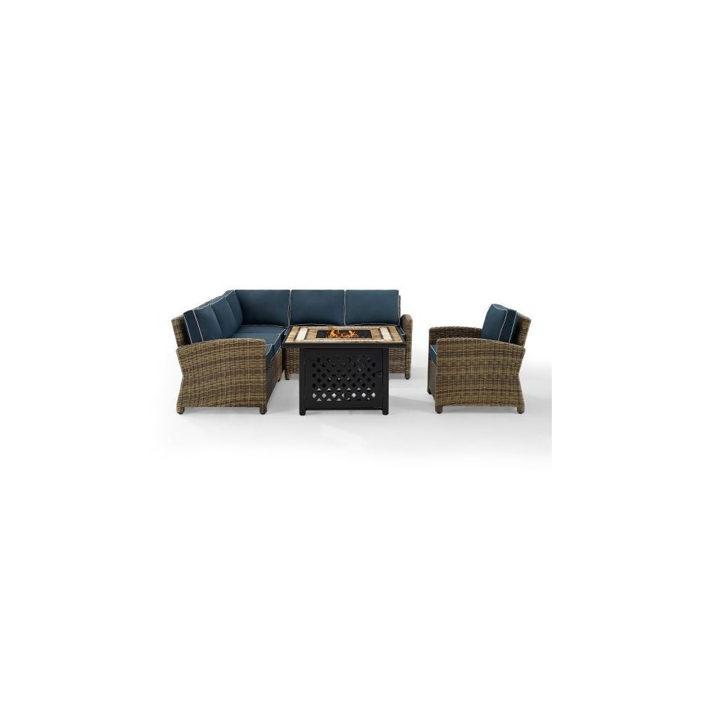 Bradenton 5Pc Outdoor Wicker Sectional Set W/Fire Table Navy, KO70159-NV