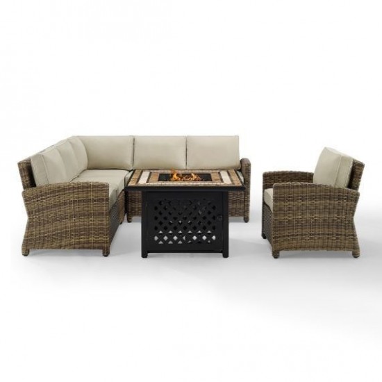 Bradenton 5Pc Outdoor Wicker Sectional Set W/Fire Table Sand, KO70159-SA