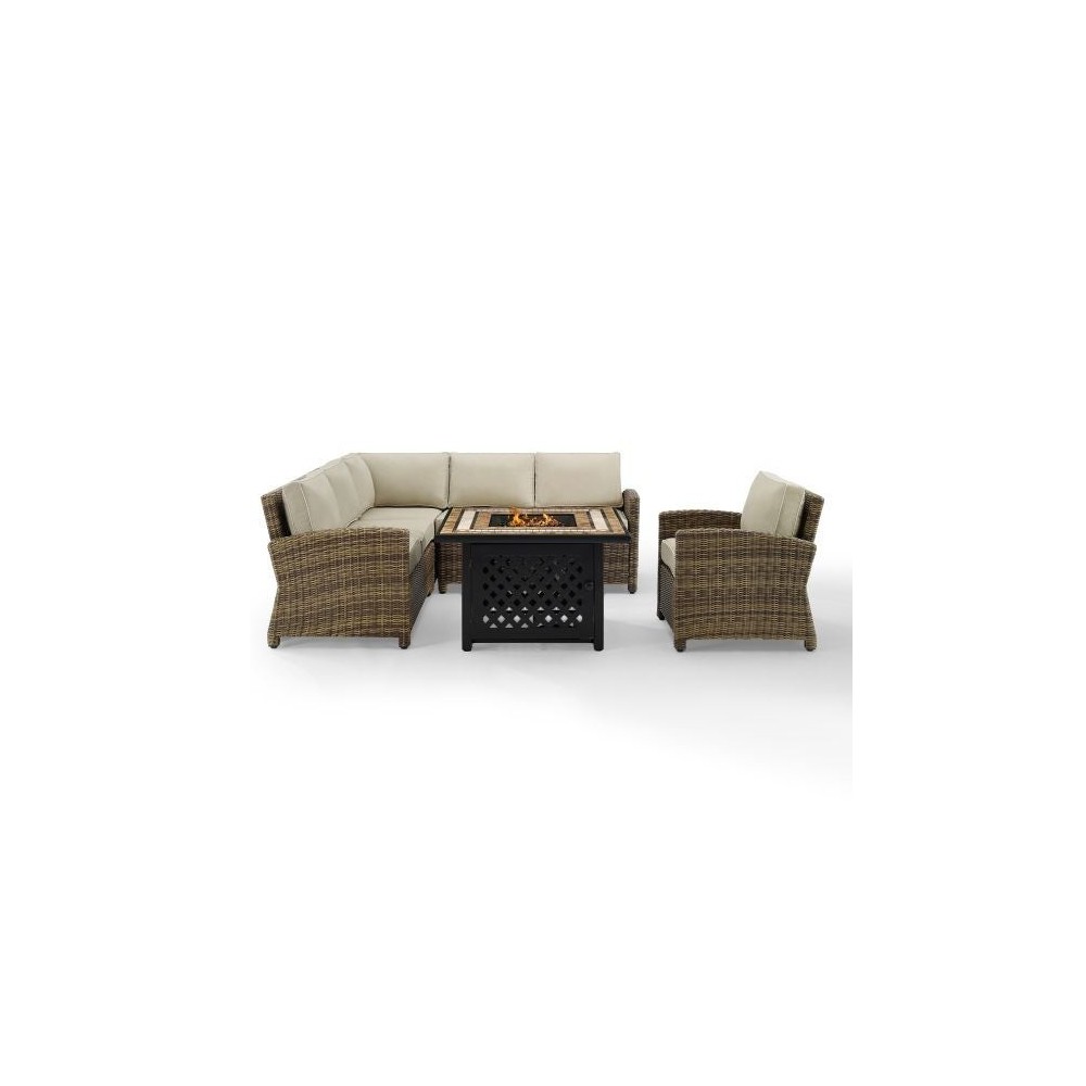 Bradenton 5Pc Outdoor Wicker Sectional Set W/Fire Table Sand, KO70159-SA