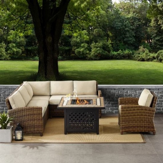 Bradenton 5Pc Outdoor Wicker Sectional Set W/Fire Table Sand, KO70159-SA