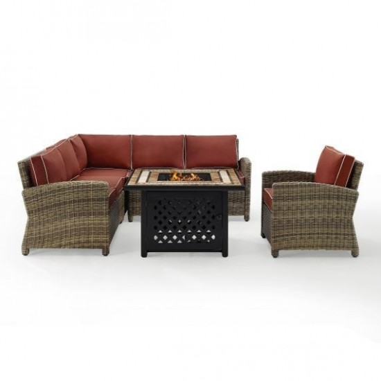 Bradenton 5Pc Outdoor Wicker Sectional Set W/Fire Table Sangria, KO70159-SG