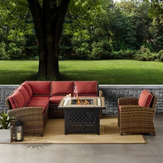 Bradenton 5Pc Outdoor Wicker Sectional Set W/Fire Table Sangria, KO70159-SG