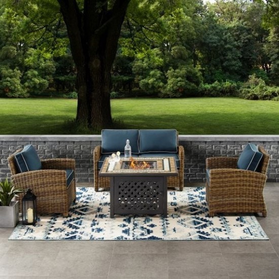 Bradenton 4Pc Outdoor Wicker Conversation Set W/Fire Table Navy