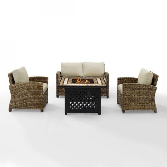 Bradenton 4Pc Outdoor Wicker Conversation Set W/Fire Table Sand