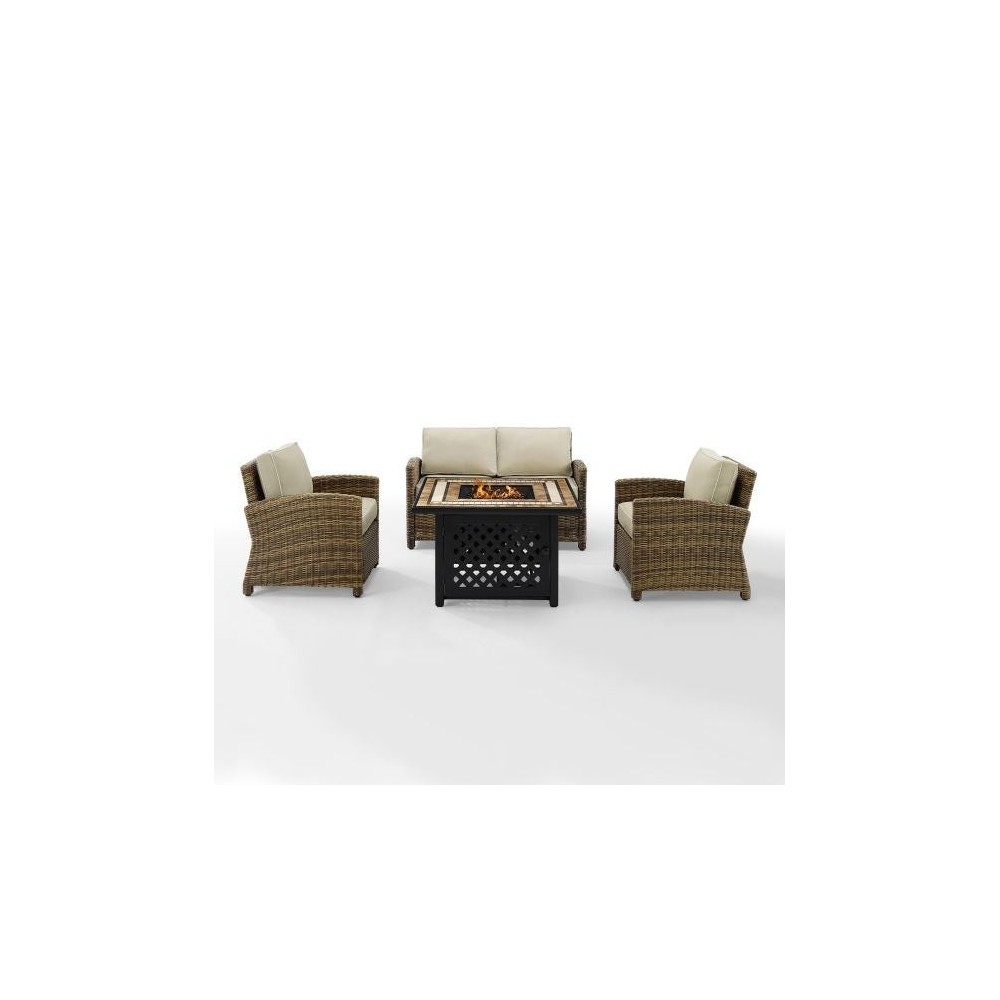 Bradenton 4Pc Outdoor Wicker Conversation Set W/Fire Table Sand
