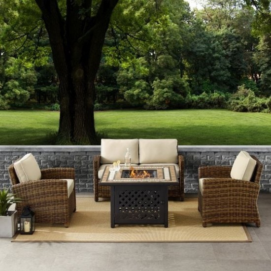 Bradenton 4Pc Outdoor Wicker Conversation Set W/Fire Table Sand