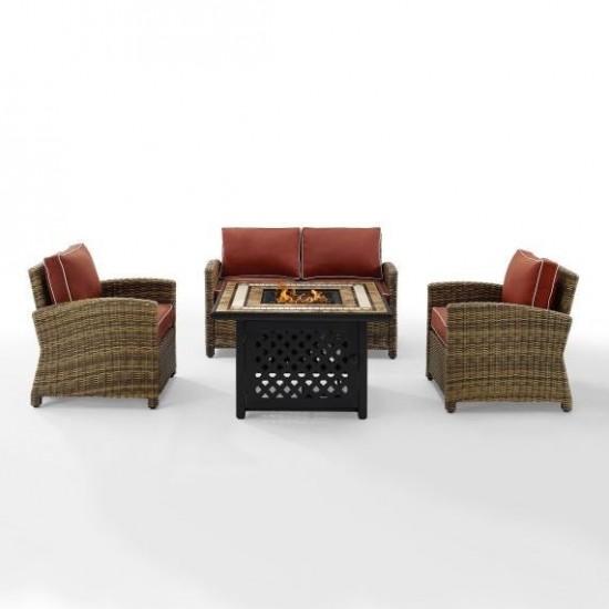 Bradenton 4Pc Outdoor Wicker Conversation Set W/Fire Table Sangria