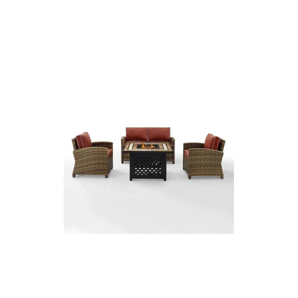 Bradenton 4Pc Outdoor Wicker Conversation Set W/Fire Table Sangria