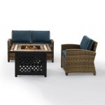 Bradenton 3Pc Outdoor Wicker Conversation Set W/Fire Table Navy, KO70161-NV