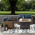 Bradenton 3Pc Outdoor Wicker Conversation Set W/Fire Table Navy, KO70161-NV