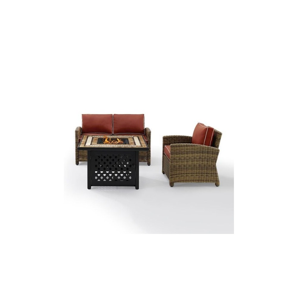 Bradenton 3Pc Outdoor Wicker Conversation Set W/Fire Table Sangria, KO70161-SG