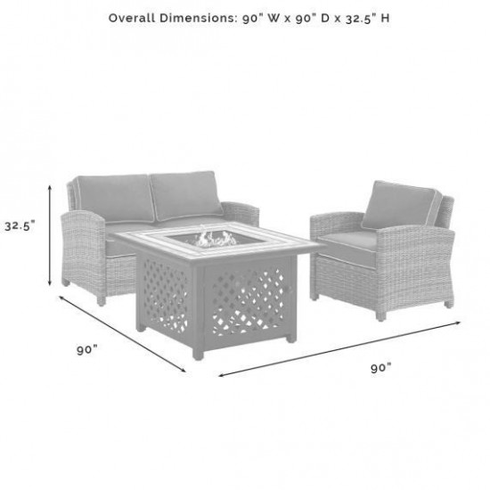 Bradenton 3Pc Outdoor Wicker Conversation Set W/Fire Table Sangria, KO70161-SG