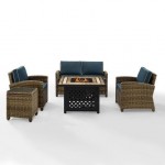 Bradenton 5Pc Outdoor Wicker Conversation Set W/Fire Table Navy, KO70162-NV