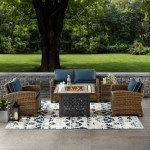 Bradenton 5Pc Outdoor Wicker Conversation Set W/Fire Table Navy, KO70162-NV