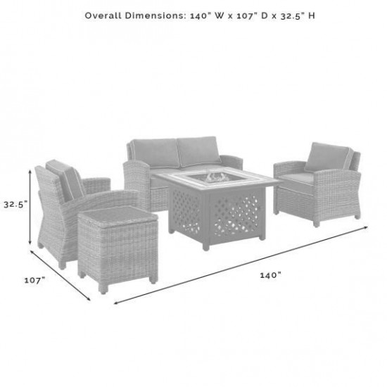 Bradenton 5Pc Outdoor Wicker Conversation Set W/Fire Table Navy, KO70162-NV