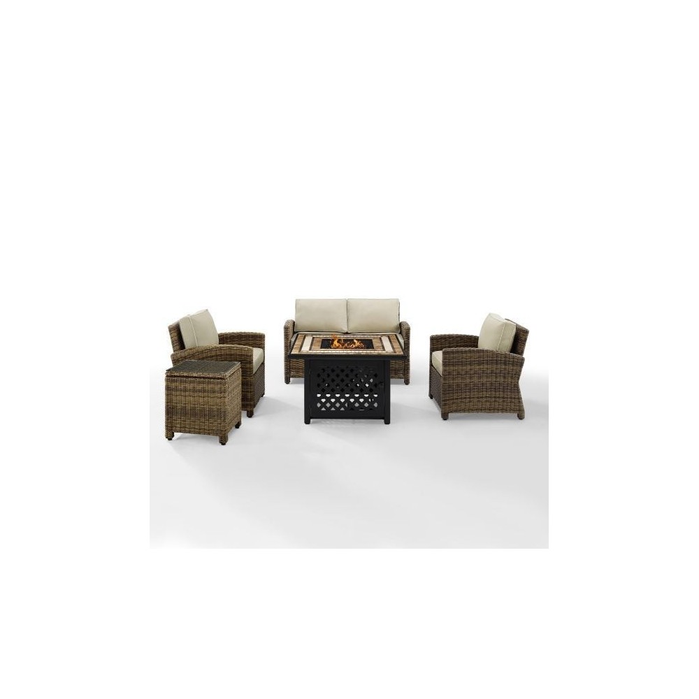 Bradenton 5Pc Outdoor Wicker Conversation Set W/Fire Table Sand, KO70162-SA