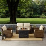 Bradenton 5Pc Outdoor Wicker Conversation Set W/Fire Table Sand, KO70162-SA