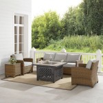 Bradenton 5Pc Outdoor Wicker Sofa Set W/Fire Table Gray