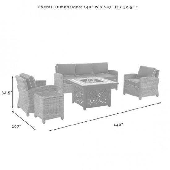 Bradenton 5Pc Outdoor Wicker Sofa Set W/Fire Table Gray